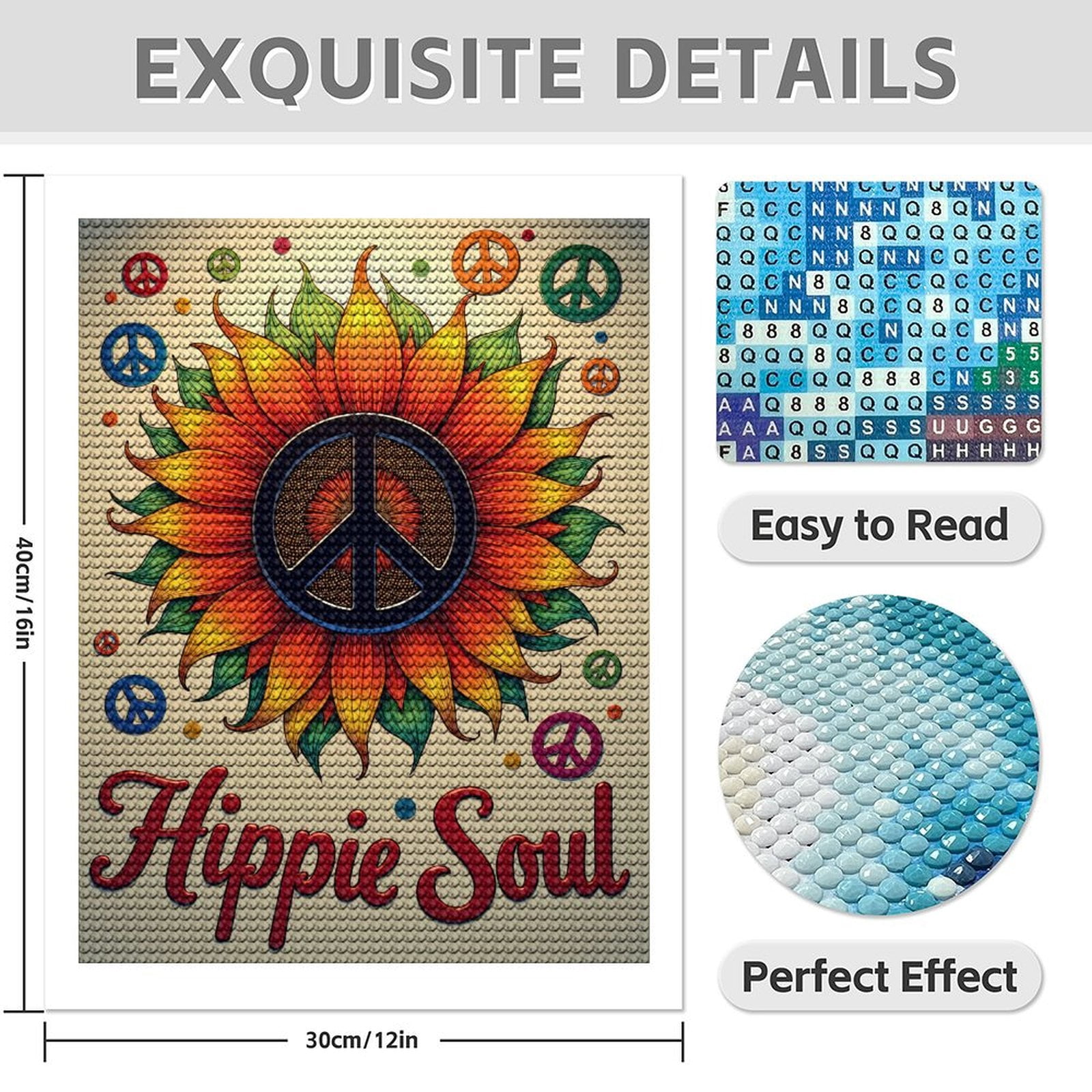 Diamond Art Kit for Adults, Peace Sunflower Art Print Diamond Painting for Adults Beginners, DIY Diamond Art Painting Kits, 5D Diamond Painting Crafts for Home Decor 12x16 Frameless