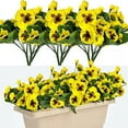 thumbnail image 2 of JeashCHAT Outdoor Artificial Flowers Plastic Pansy No Fade Fake Flowers for Indoor Outside Garden Front Porch Home Window Box Hanging Plants Wedding Decor, Yellow, 2 of 6