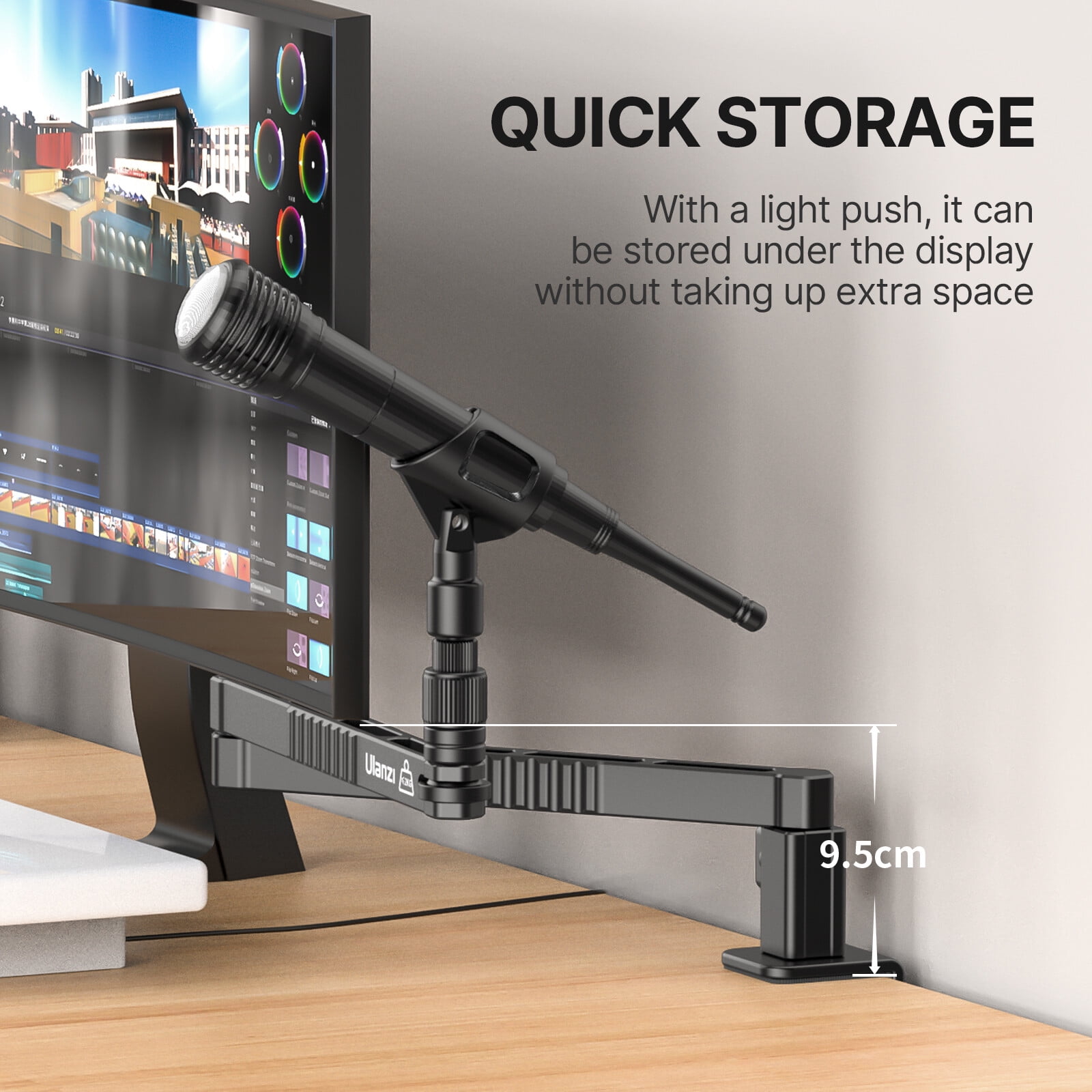 Ulanzi LS26 Low Profile Microphone Arm with Cable Channels Desk Clamp – Aluminum 360° Rotatable Foldable Mic Boom Arm for Streaming, Podcasting, Gaming & Recording