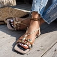 thumbnail image 2 of Dakaela Women's Boho Flat Sandals Ankle Strap Square Open Toe Braided Orthopedic Sandal Beach Vacation Dressy Summer Walking Shoes Beige Size 6.5, 2 of 6