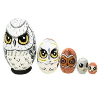 Owl Nesting Doll Eggs Ornament, Wooden Matryoshka Nesting Dolls For Kids And Home Decoration, Easter Gift With Colorful Vests And Flowers Design