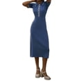 thumbnail image 2 of Women'S Spring Ribbed Maxi Dress Summer V Neck Button Short Sleeve Slim Fit Bodycon Knit Sweater Dresses Blue One size, 2 of 9