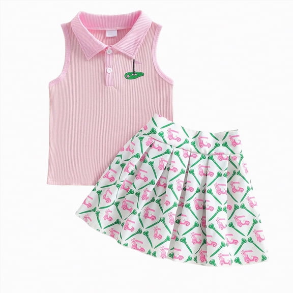 CAICJ98 Toddler Baby Girl Golf Outfits - Lapel Shirt & Skirt Set - Hole in One Birthday Clothing Infant Newborn Summer Clothes (Red,12-18 Months)