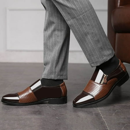 

kpoplk Mens Dress Shoes Classic Style Mens Shoes Fashion Metal Strip Decoration Business Casual Tip Toe Leather Shoes()