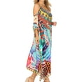 thumbnail image 4 of Sakkas Amaya Loose Fit Long Printed Strappy Cutout Shoulder Boat Neck Kaftan Dress - TRM96-Multi - One Size, 4 of 5