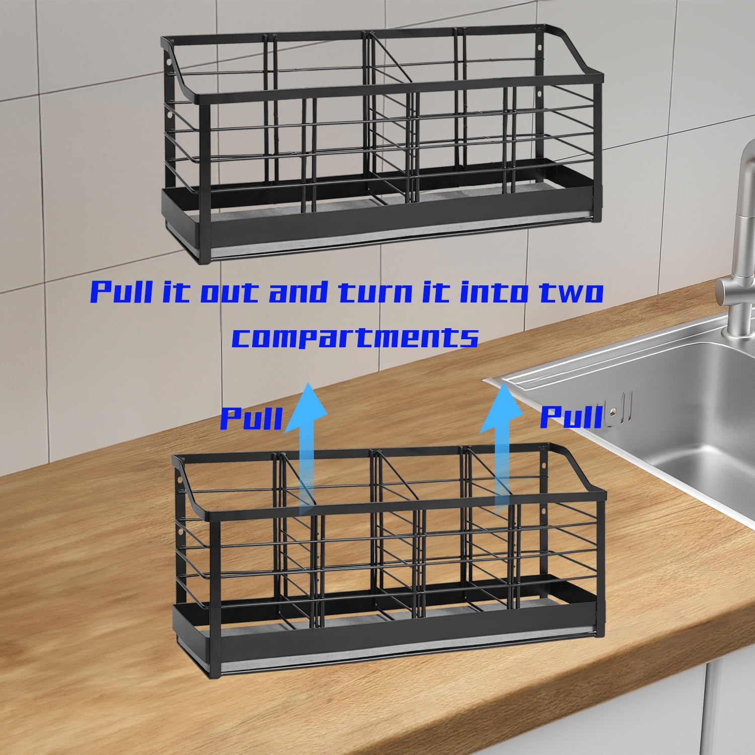 Large Utensil Holder for Kitchen Counter:Kitchen Cooking Utensil Holder Organizer with Diatomaceous Earth Base Matte Black (4 Compartments)