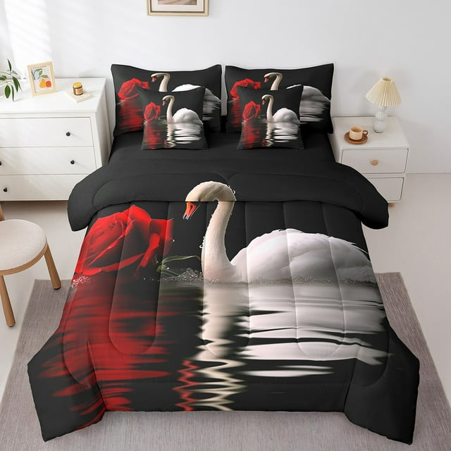 YST 7-Piece Reversible Comforter Set, Romantic Flowers, Twin, Bed in a Bag