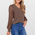 thumbnail image 3 of Women's Fall Summer Crochet Hollow Out Long Sleeve Pullover Sweater Casual V Neck Side Split T-Shirts Knit Tops, 3 of 5