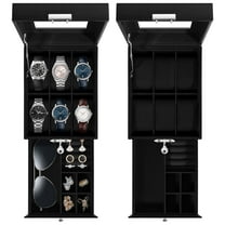 Uten 6-Slot Watch Box with Drawer & Clear Glass Lid, PU Leather Watch Organizer with Soft Velvet Lining, Jewelry Storage Case for Men and Women, Black