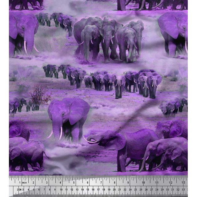 Soimoi Rayon Fabric tree & elephant Animal Printed Craft Fabric by the Yard 42 Inch Wide