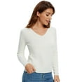 thumbnail image 4 of LANPULUX V-Neck Sweaters for Women Knit Sweaters 100 Wool Lightweight, White, 4 of 6
