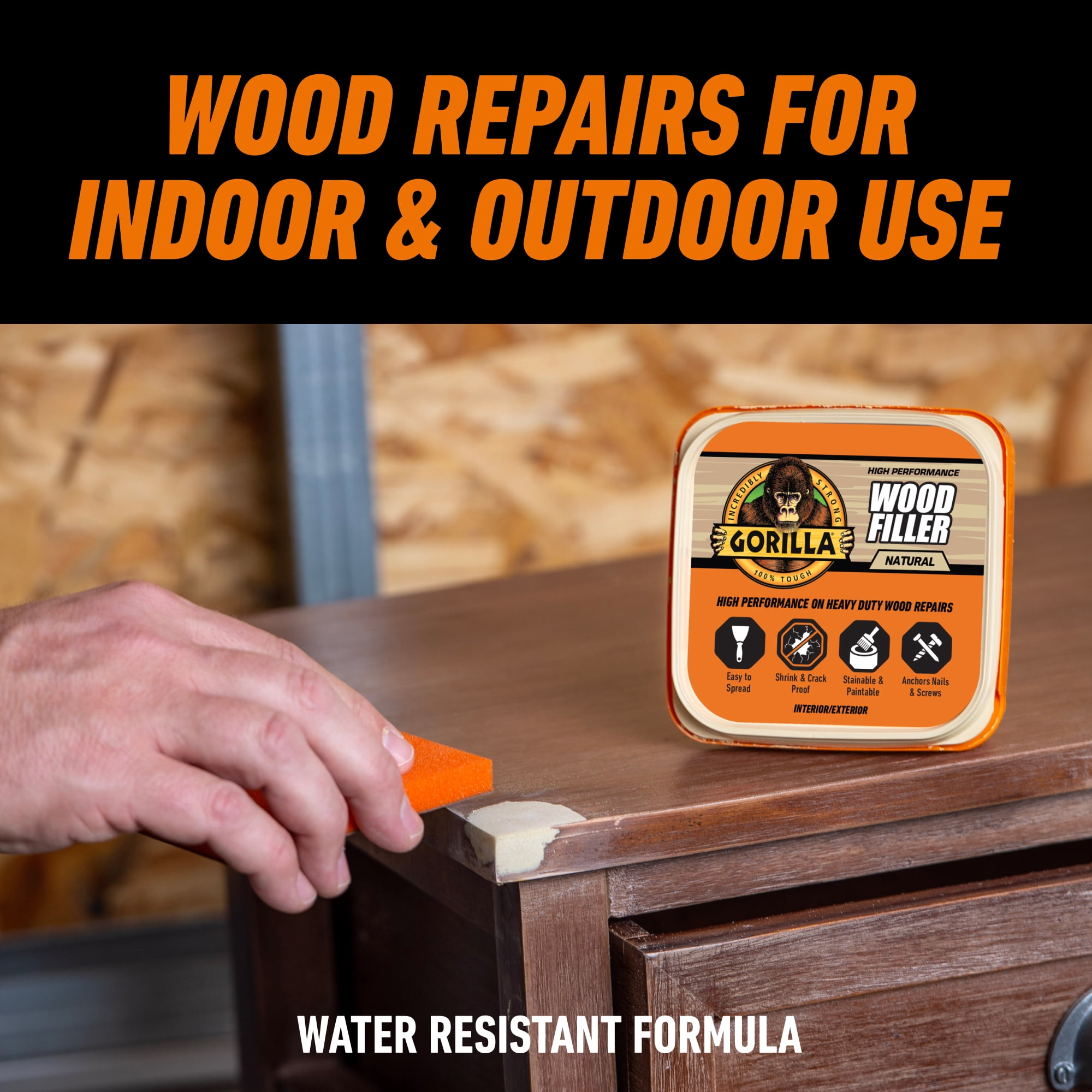 Gorilla Wood Repair Kit with Filler, 3" Putty Knife and Sanding Block, Water Resistant