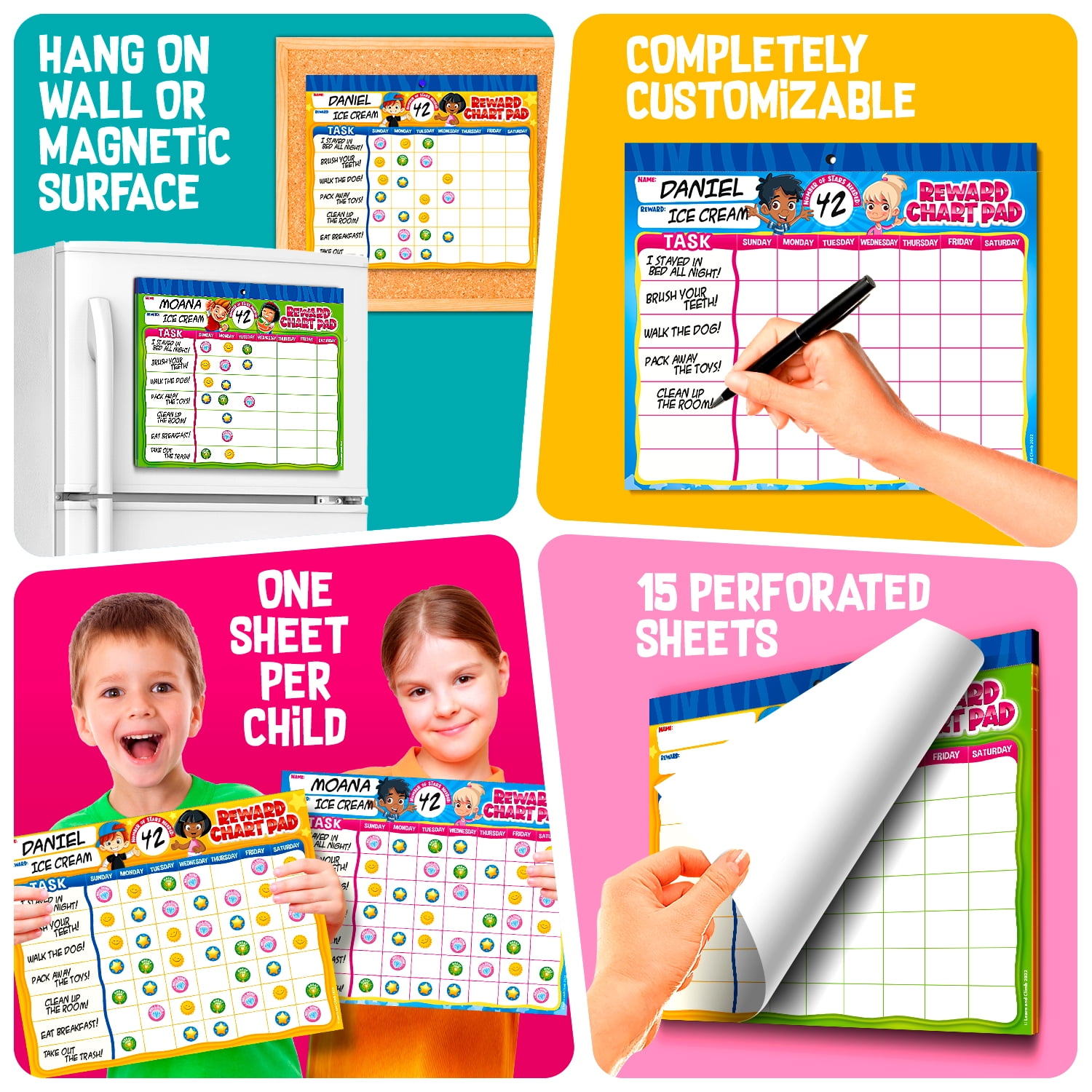 Learn & Climb Behavior Reward Chart System Pad with 15 Chore Charts & 850 Stickers to Motivate Kids’ Responsibility & Good Habits