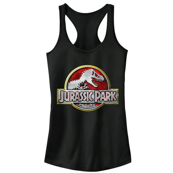 Junior's Jurassic Park Chrome Logo  Racerback Tank Top Black X Large
