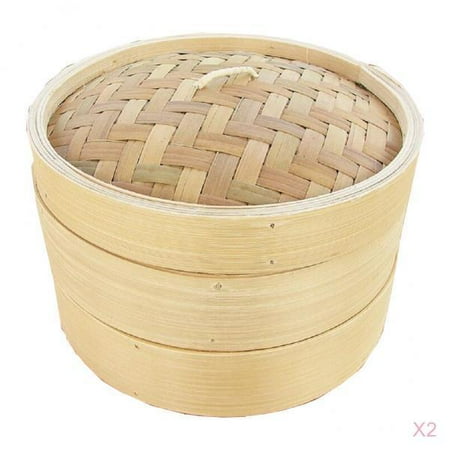 2PCS Chinese Bamboo Steamer Basket Classic Round Rice Food Fish Steamer ...