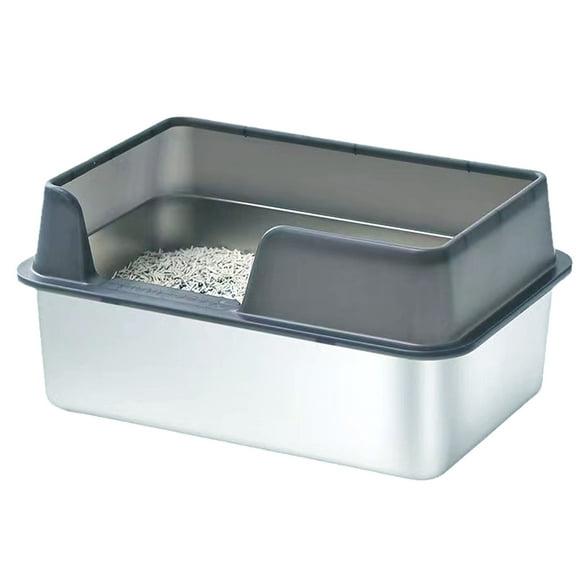 KUNWU Stainless Steel Cat Litter Box 20"x 14"x 8" with Enclosure Lid, Easy Clean, Never Absorbs Odor, Semi-closed Cat Litter Box with Scoop