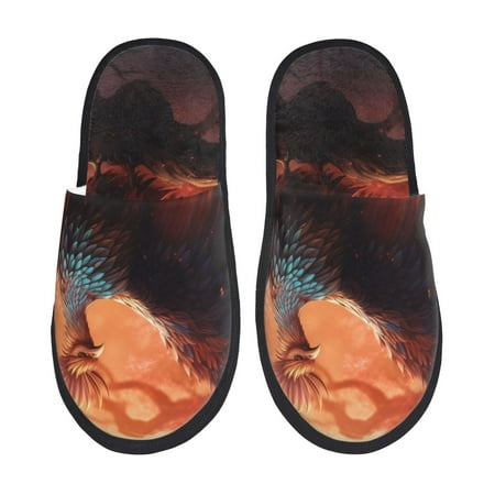 

Noikeo Sunset Blossoms Phoenix Perch Pattern Cozy Slippers Indoor for Women and Mens Fuzzy House Shoes Soft Plush Warm Slip-on Slippers-