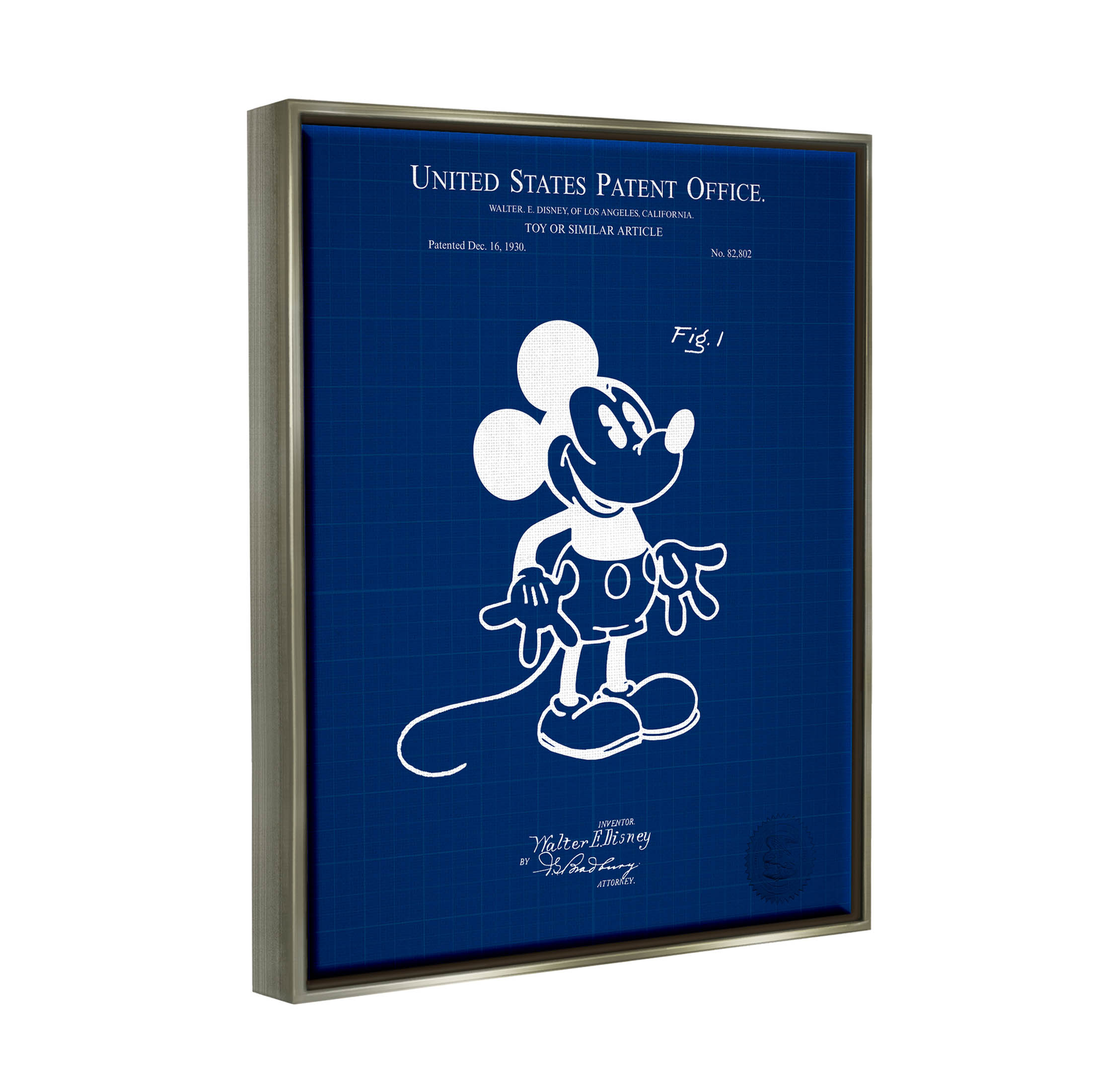 Stupell Industries Cartoon Mouse Character Blueprint Graphic Art Luster Gray Floating Framed Canvas Print Wall Art, Design by Karl Hronek