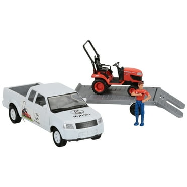 Kubota pickup truck with trailer & lawn tractor toy set 4 pc box