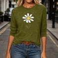 thumbnail image 3 of Floral Tshirts for Women 3/4 Sleeve Casual Tunic Shirts Crew Neck Loose Summer Fall Going Out Outfits Army Green, XL, 3 of 6