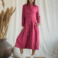 thumbnail image 2 of IROINNID Women Vintage Cotton Linen Long Irregular Hem Dress Shirt Collar Button Down Casual Boho Loose Fit Maxi Dress with Pockets Comfortable Fall Dress(Z01#Hot Pink,3XL), 2 of 9