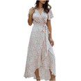 thumbnail image 1 of SMihono Robe d'Été pour Femmes Grande Taille Été Femmes Aguichant à Col en V Imprimée Dames à Manches Courtes Robe de Plage Décontractée, 1 of 8