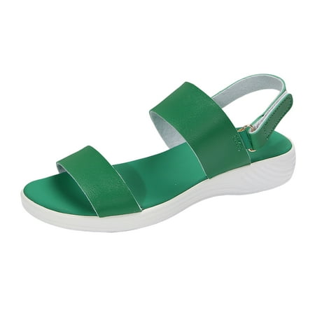 

WEAIXIMIUNG Trendy Womens Sandals Wedge Flip Flop Ladies Summer Casual Soft Leather Candy Colour Beach Outwear Slope Heel Big Size Sandals Green 42
