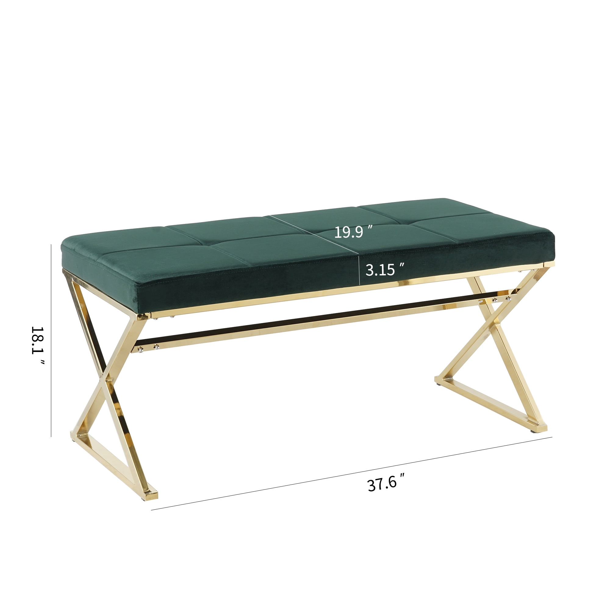 Kadyn Morden Bench, Upholstered Ottoman Bench for Bedroom, Tufted End of Bed Bench for Entryway, Green