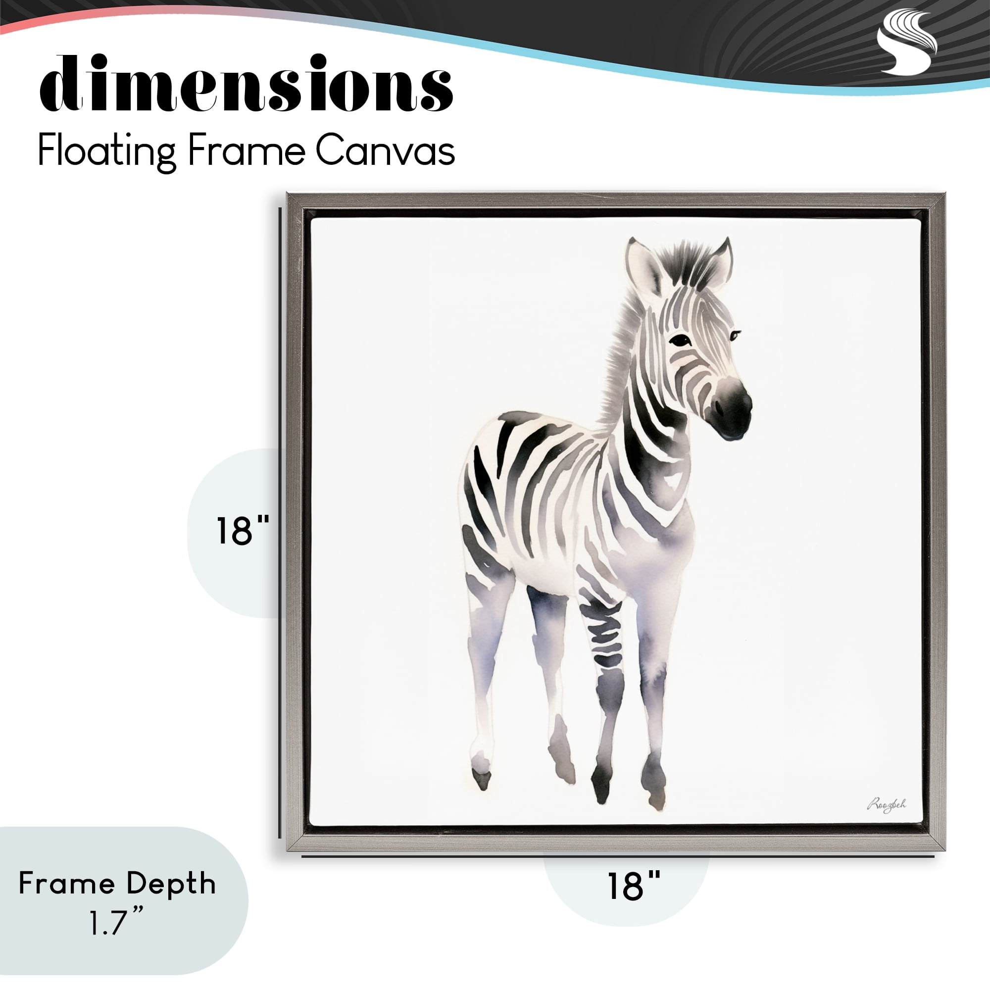 Stupell Industries Minimal Zebra Foal Gray Framed Floater Canvas Wall Art, design by Roozbeh