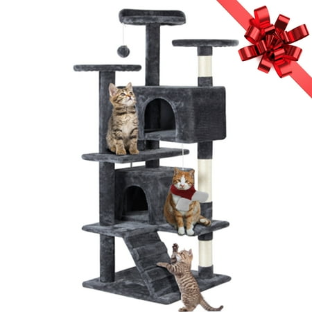Cat Tower Ivory SmileMart 51 in Cat Tree Tower Condo Furniture Scratching Post Pet Kitty Play House, Dark Gray ()