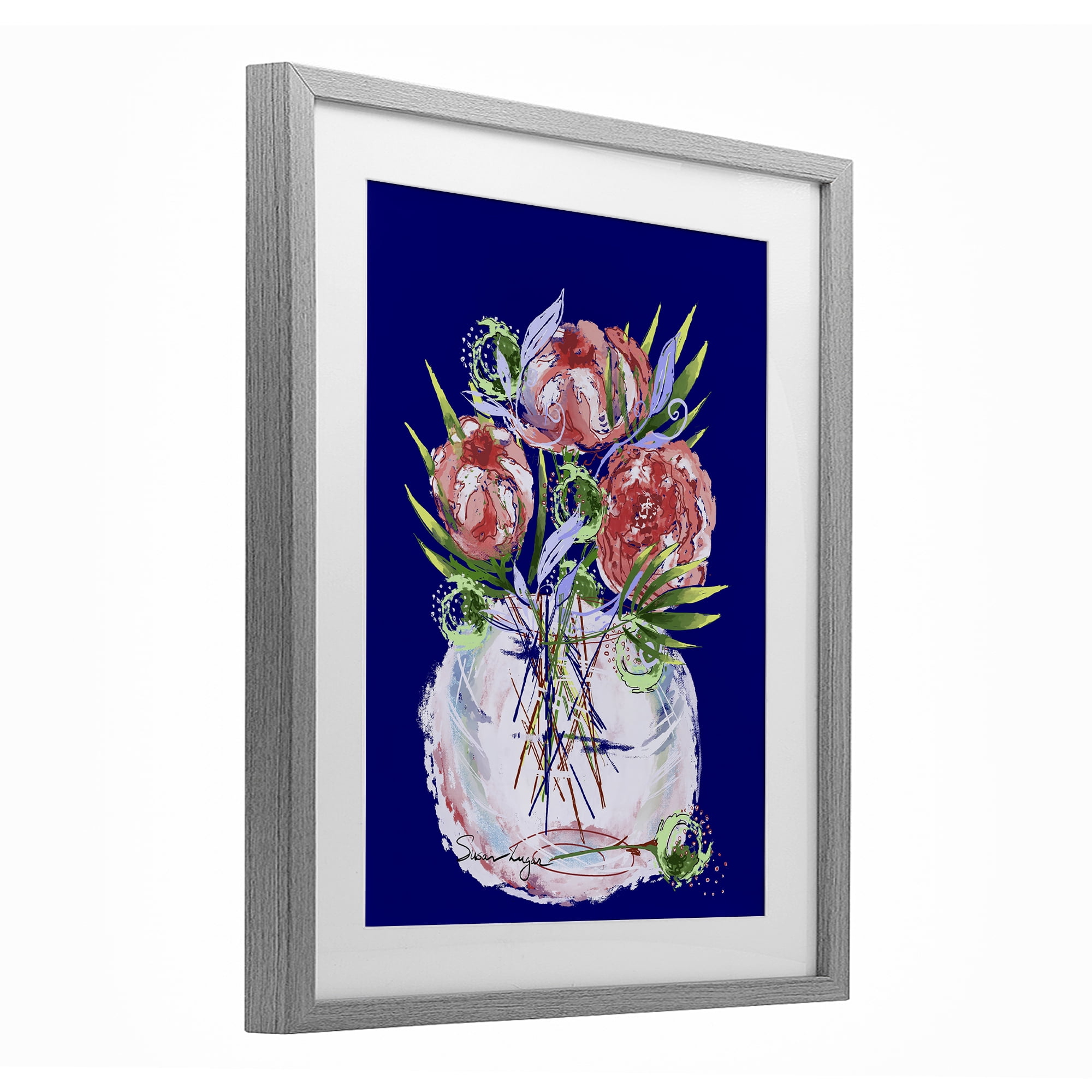 Stupell Industries Florals In Milk Glass Gray Framed Print Under Glass, design by Susan Lugar
