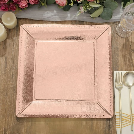 

Efavormart 10 Pack | 13 Rose Gold Textured Disposable Square Serving Trays Leather Like Cardboard Charger Plates - 1100 GSM