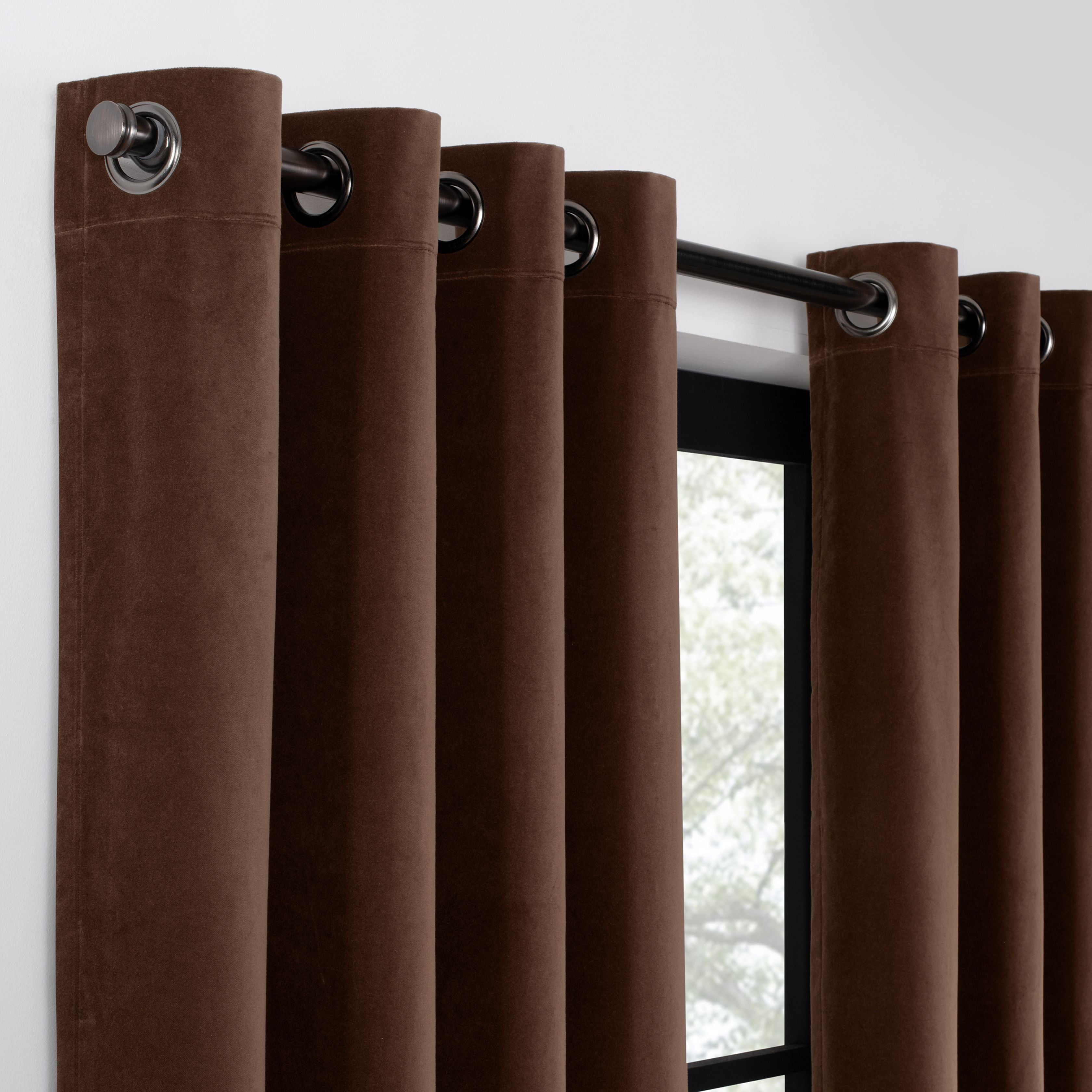 Eclipse Luxury Cotton Velvet 100% Blackout Grommet 96" x 50" Curtain Window Panel in Chocolate