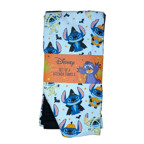 Disney Stitch 3 Pack 100% Cotton Kitchen Towels Halloween Fall Autumn Stitch Vampire Mummy