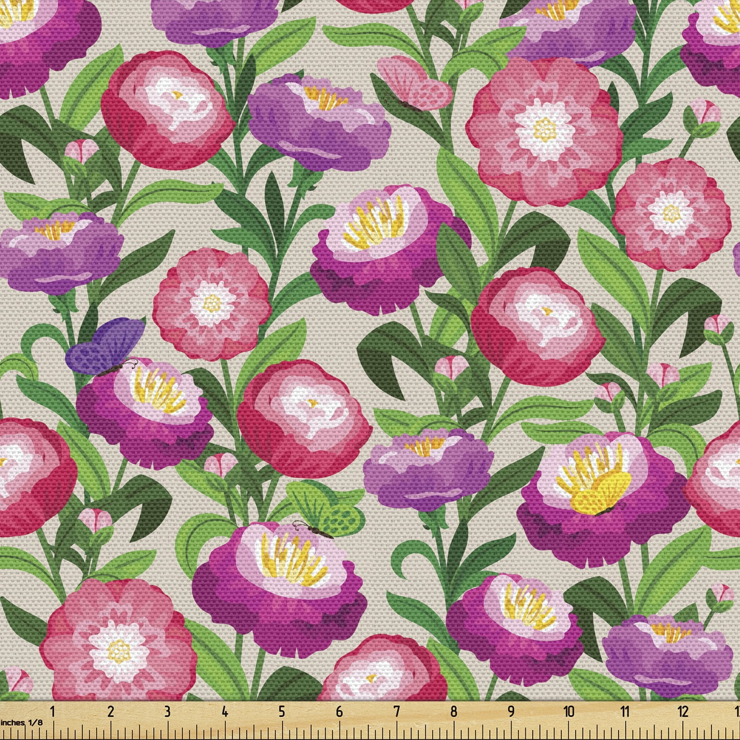 Floral Fabric by the Yard, Watercolor Effect Illustration of Flowers