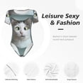 thumbnail image 4 of KLL Women 's Crew Neck Bodysuit Jumpsuits Funny Cat Print Short onesies Stretch T Shirts, 4 of 7