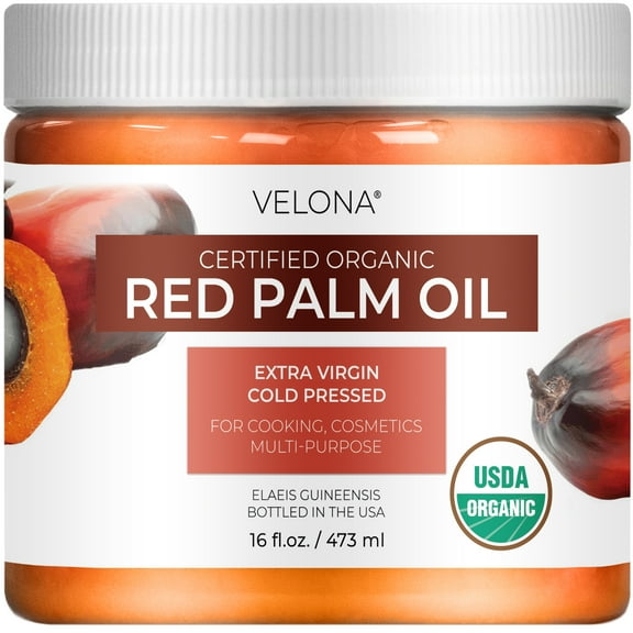 Velona USDA Certified Organic Red Palm Oil 16 Fl Oz | Food and Cosmetic Grade | in jar | Extra Virgin, Cold Pressed | Skin, Face, Body, Hair Care | Use Today - Enjoy Results