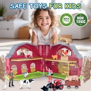 QIAHO Farm Animal Toys Take Along Barn Playset for Toddlers Montessori Toys with 10 Animals Figurines & DIY Stickers