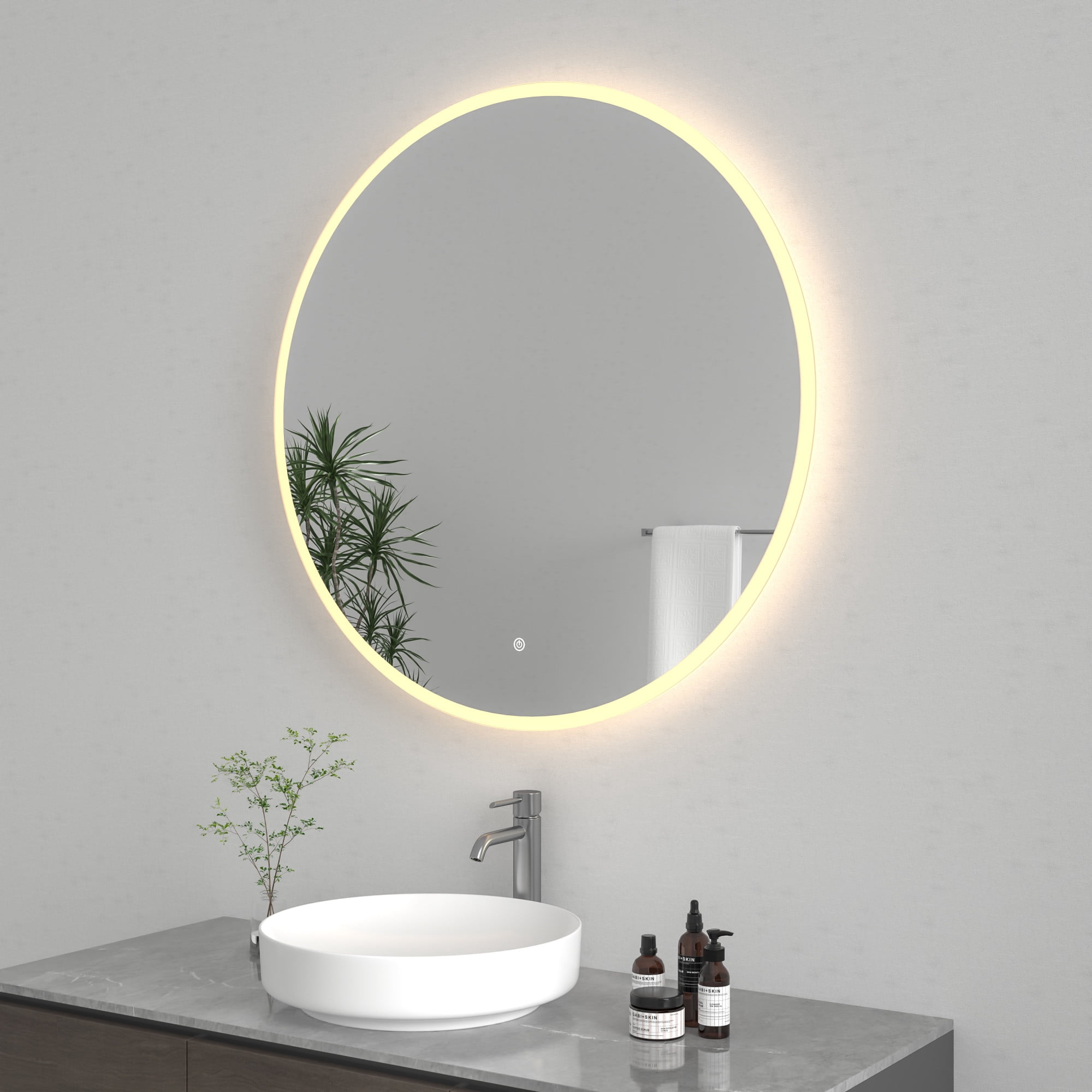 Kingston Brass MR1043636 Aurora 36-Inch Round LED Bathroom Mirror, Front and Back Light, Anti-Fog, Dimmable Touch Sensor Lighted Mirror in Silver
