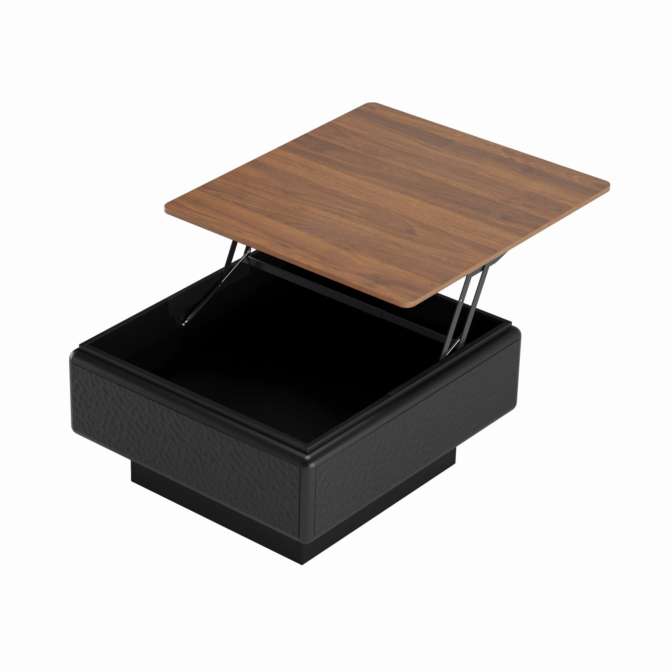 Noble House Millo 31" Square Lift-Top Coffee Table with Hidden Storage, Hammered Texture Center Table, Black & Brown