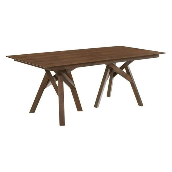 Maklaine Modern Rubberwood and Veneer Dining Table in Walnut
