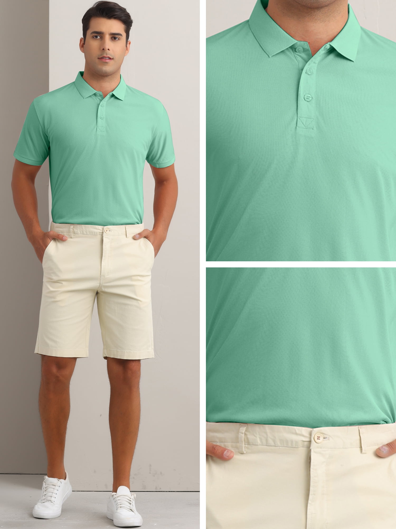 DARING DIVA Men's Solid Stretch Short Sleeve Slim Fit Golf Shirt XL Green