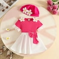 thumbnail image 2 of RMGVDSD Toddler Girls Skirt Set Short Sleeve Floral Tops T Shirts And Pleated Skirts Hat 3Pcs Outfits Cute Baby Girl Clothes Cute Cartoon Sets, 2 of 8