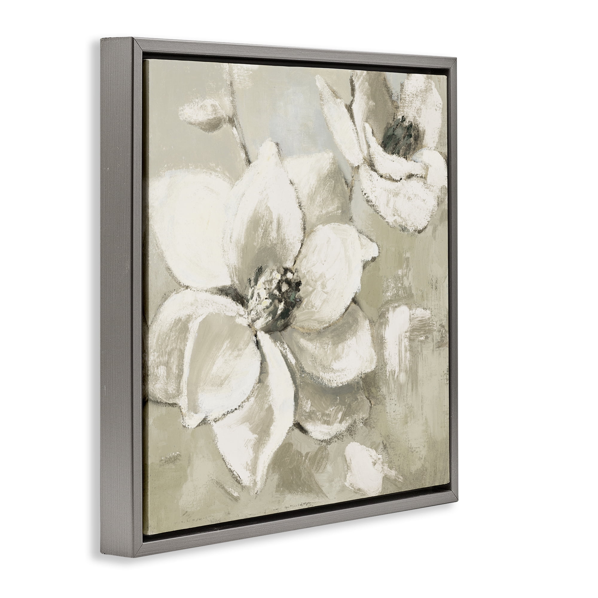 Stupell Industries Magnolias After Rain Gray Framed Floater Canvas Wall Art, design by Lanie Loreth