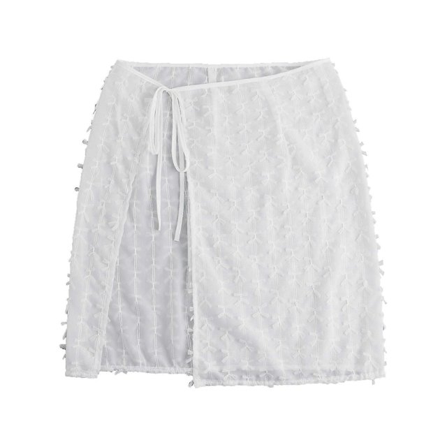 Korean Layered Half Skirt for Women Elegant Bows Hip Wrap Covering Midi Apron Skirt Lace Up Bandage Cover Up Overskirt