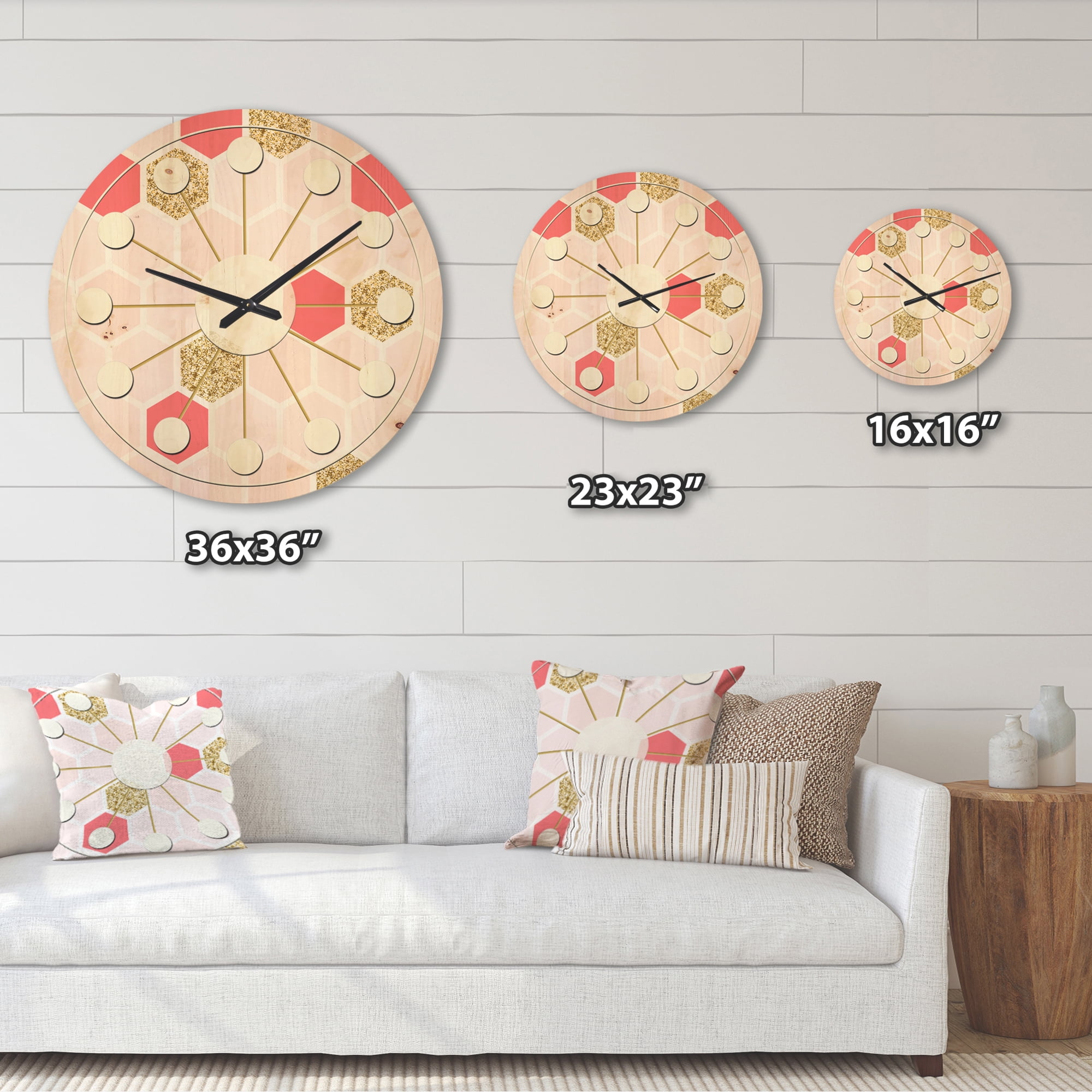 Designart 'Gold Chic Retro Design I' Mid-Century Modern Wood Wall Clock
