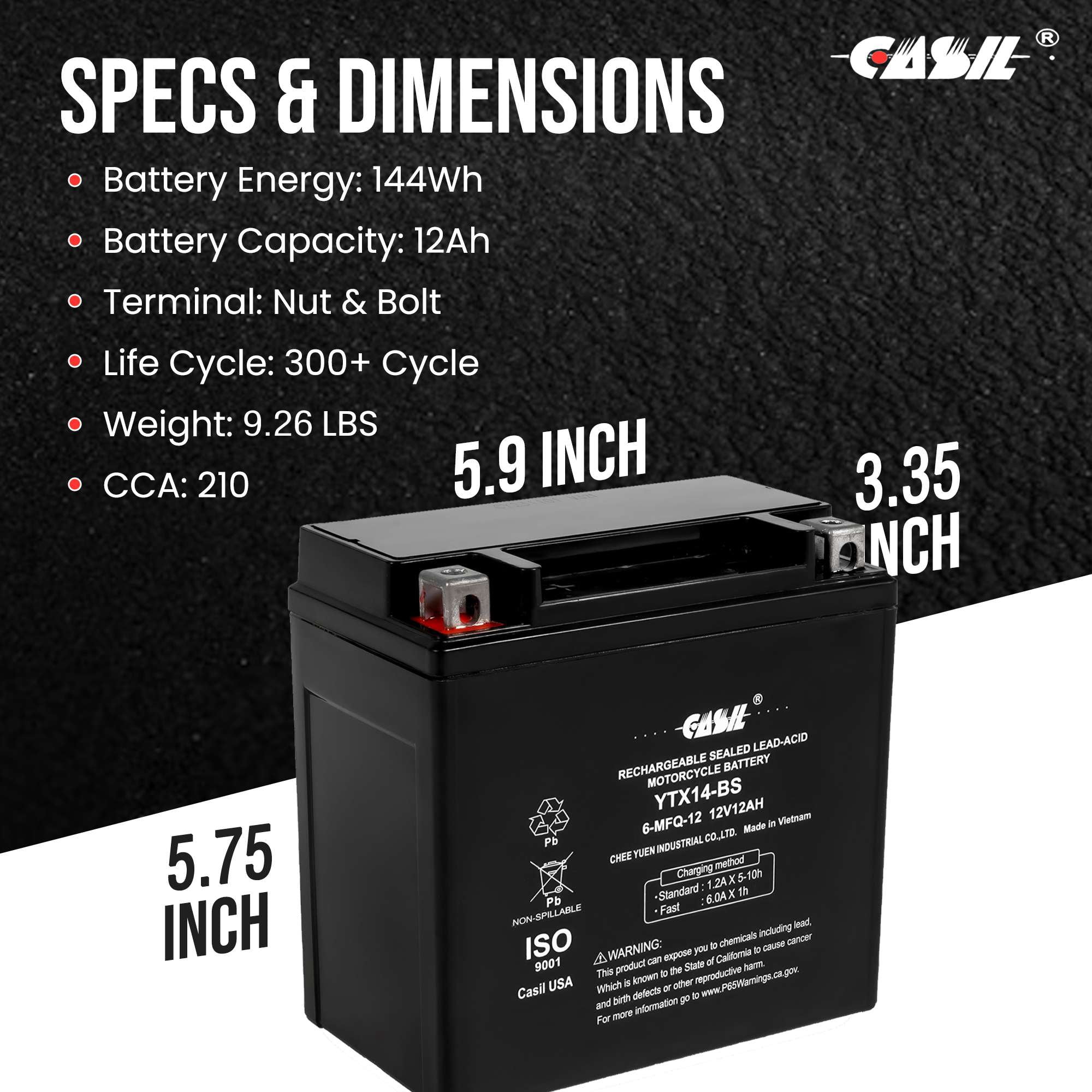 YTX14 BS ATV Battery High Performance - Maintenance Free - Sealed AGM YTX14-BS Motorcycle Battery compatible with Honda Suzuki Kawasaki Yamaha scooter snowmobile