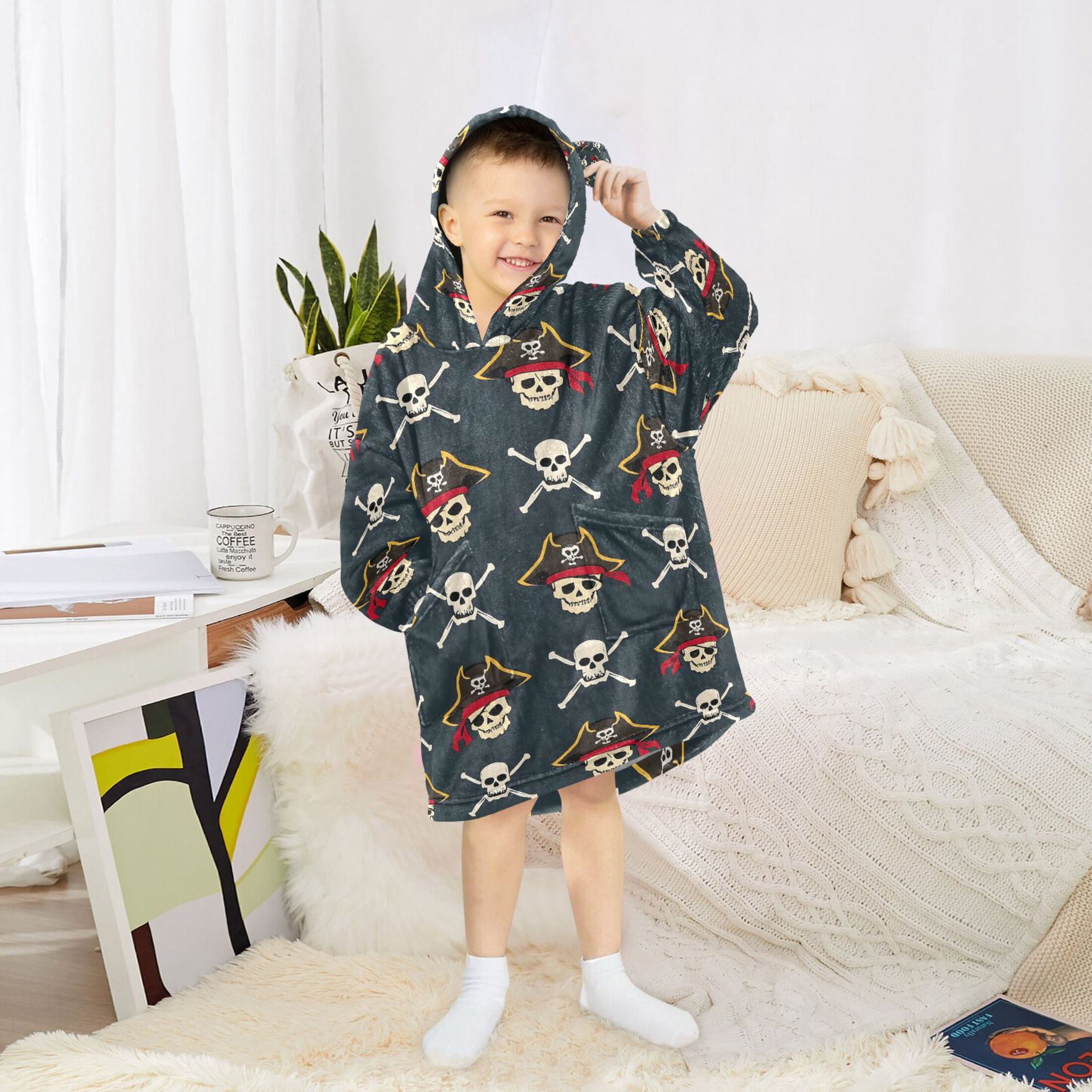 joogoo Wearable Blanket Hoodie for Cool Skull Pattern Oversized Sherpa Hooded 3-14 YR M