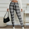 thumbnail image 6 of Plaid Fleece Pants for Women, Fall Winter Warm High Waist Leggings, Elastic Waist Workout Yoga Trousers, 6 of 9