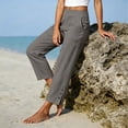 thumbnail image 6 of Sunnin Women's High Waist Straight Leg Pants Solid Color Elastic Waist Pull On Trousers with Pockets, 6 of 6